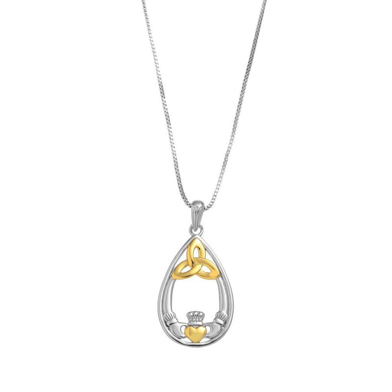 Silver Sterling and Spot Gold Trinity Claddagh Pendant